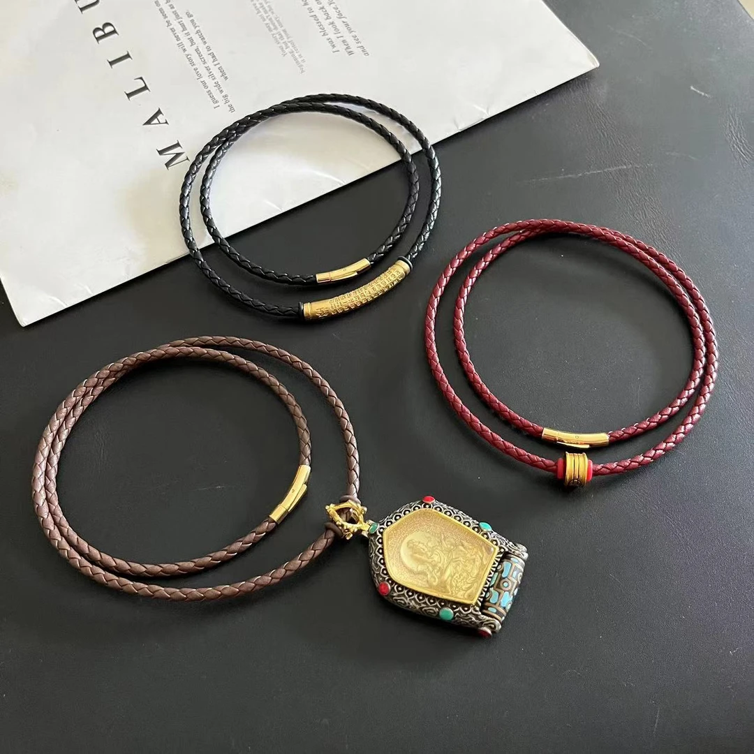 钛钢皮质项链 半成品DIY小羊皮真皮横穿吊坠绳通孔项链绳男女百搭