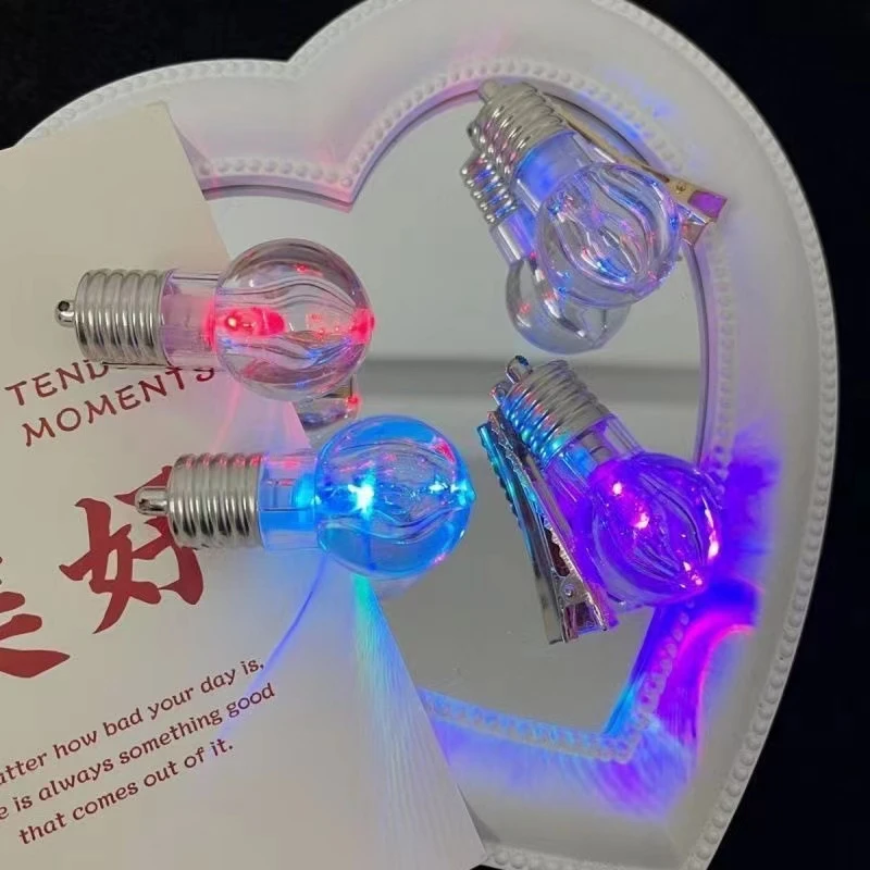 合金发饰 会发光的灯泡发夹女变色仿真电灯泡个性鸭嘴夹侧边发夹