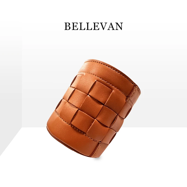 【BELLEVAN】小众时尚透气纯手工冬日芭莎休闲超纤植绒皮编织化妆桶