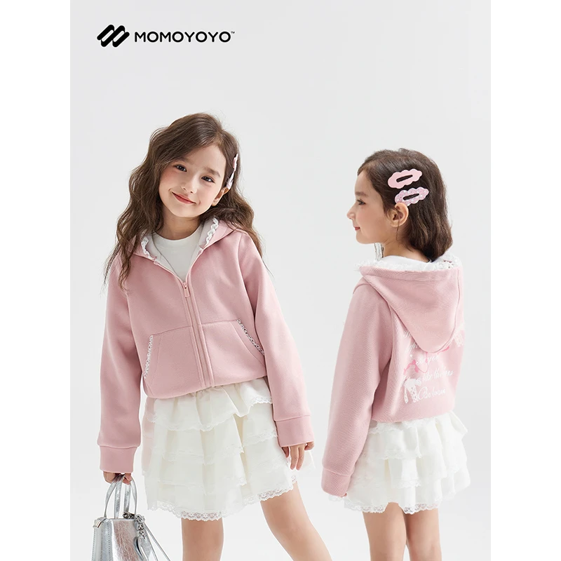 辰辰妈【甜馨】女童秋冬装蕾丝花边外套儿童短版加绒外套6827D