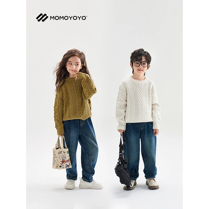 辰辰妈【小麻花】韩系男女童麻花宽松毛衣儿童反季针织衫6862D