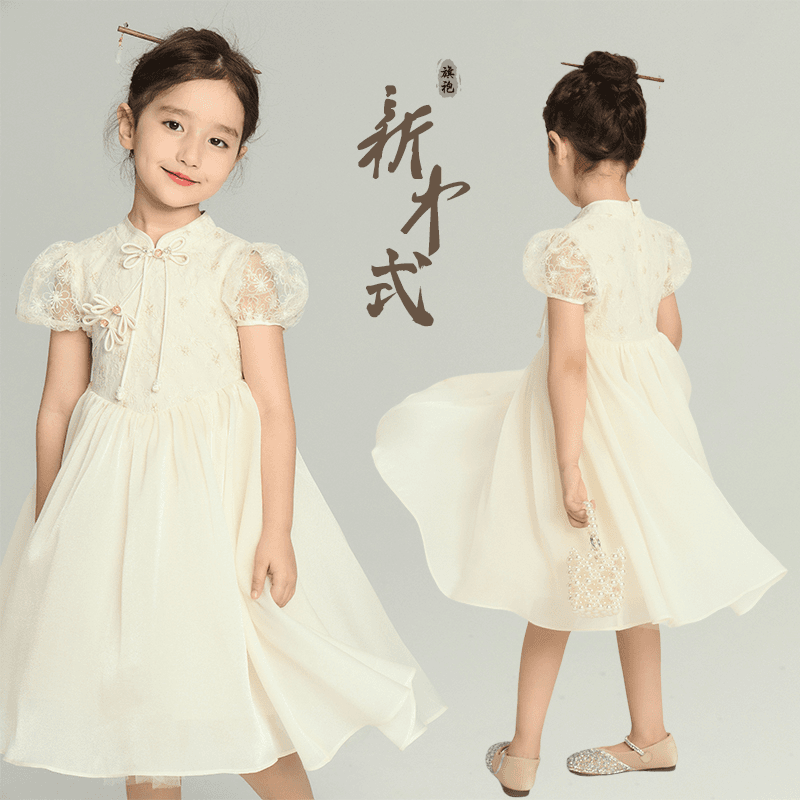 辰辰妈【茉莉】刺绣花朵新中式旗袍裙 6250D