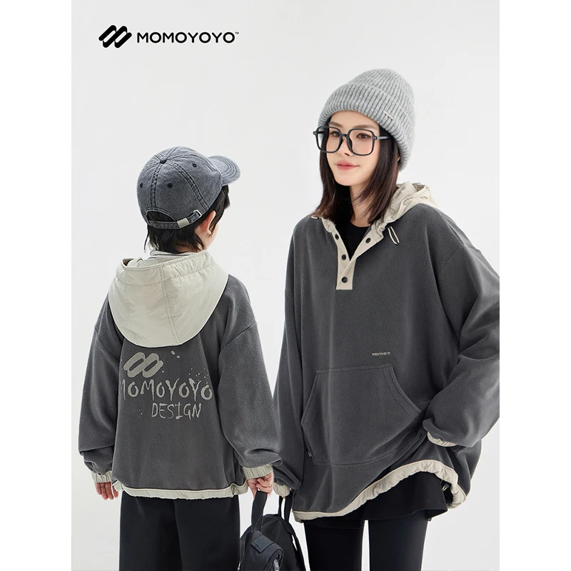 辰辰妈【态度】男童加绒连帽卫衣亲子装秋冬儿童休闲宽松上衣6486D