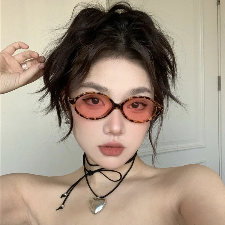 复古时尚豹纹渐变粉椭圆个性方圆脸墨镜女高级感遮阳欧美风太阳镜