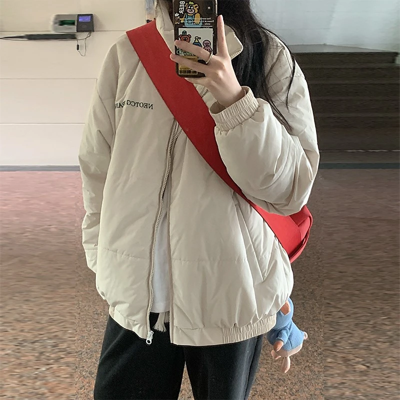 韩系百搭纯色棉服男女