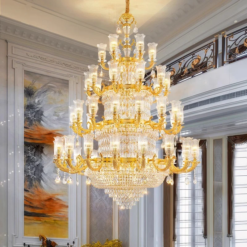 欧式豪华别墅复式楼客厅水晶大吊灯轻奢楼中楼酒店大厅包房新款灯