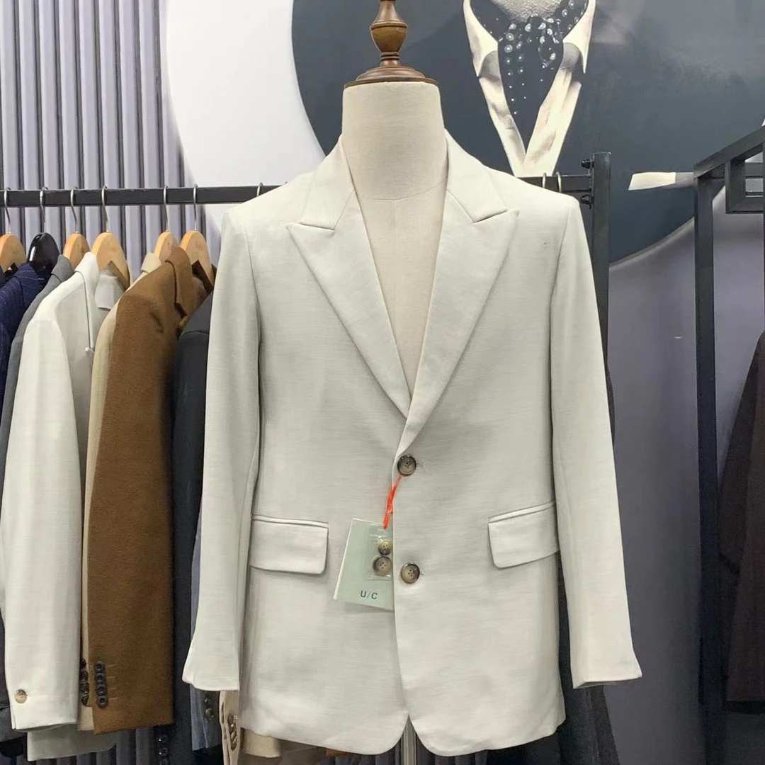 男士休闲西服米白色时尚百搭款