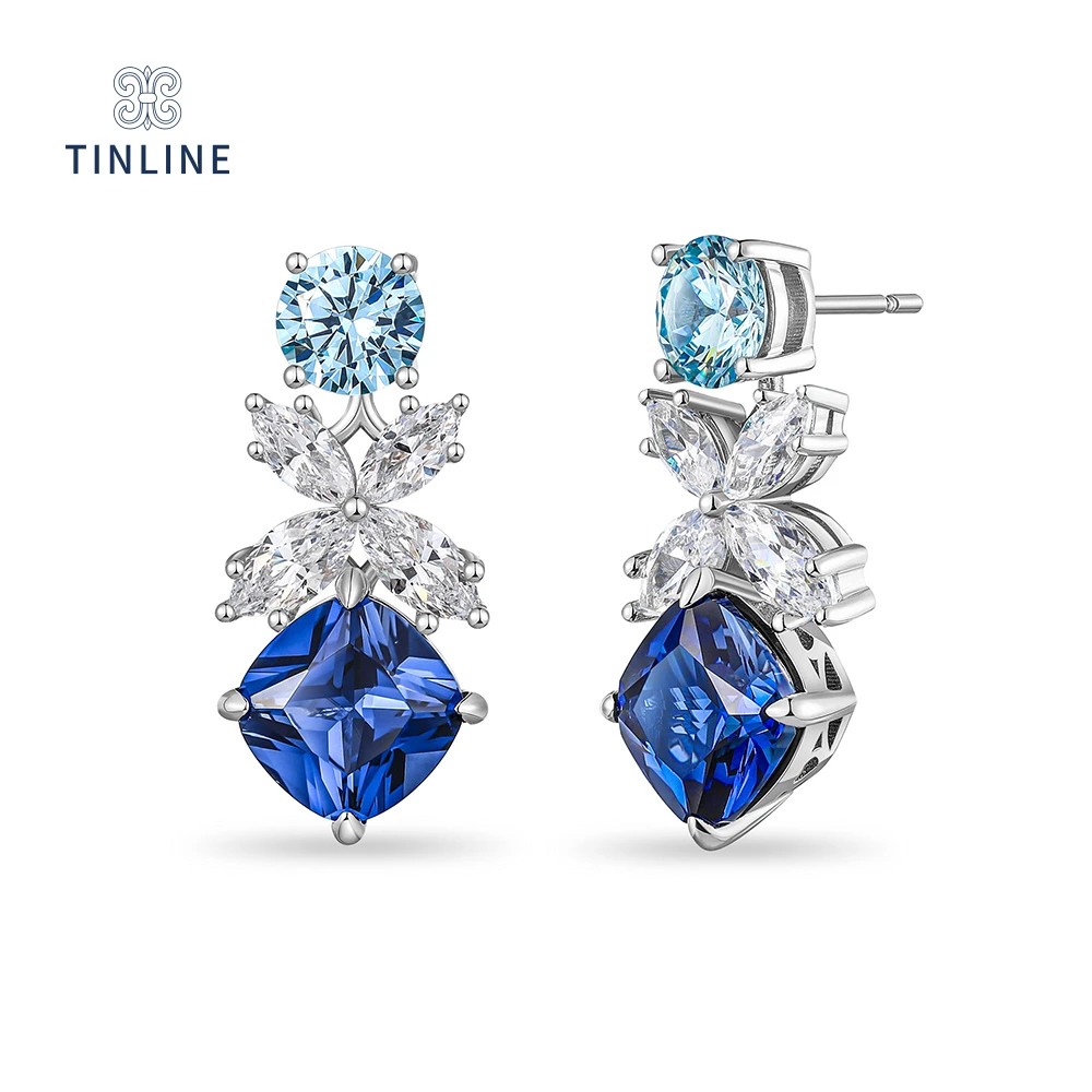 TINLINE 培育蓝宝石「晓梦」耳坠 轻奢大气 时尚精致 高级气质感