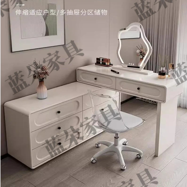 梳妆台意式简约大气轻奢网红款轻奢风松实木烤漆化妆台奶油风白色