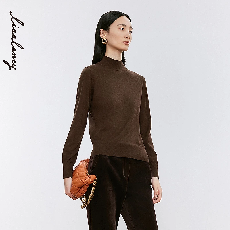 【宋佳同款】LANCY/朗姿新款半高领多色针织衫百搭内搭上衣女