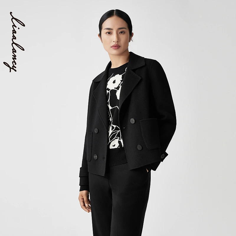 LANCY/朗姿修身羊毛短外套女气质经典赫本风西装大衣短款时尚休闲