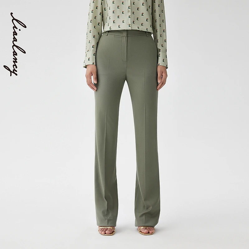 LANCY/朗姿高腰西装裤子女羊毛职业轻奢长裤羊绒女装休闲裤运动