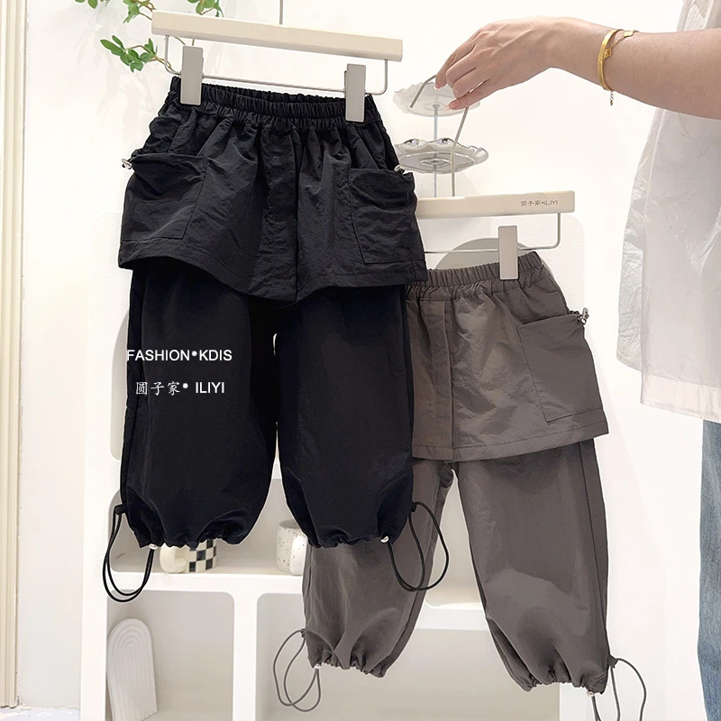 圆子家 女童洋气小众甜酷外穿纽扣女宝宝春秋装时尚工装裤子9031