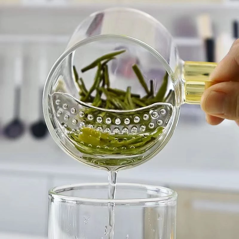 耐热月牙杯滤茶杯泡茶杯加厚玻璃杯过滤一体绿茶男女喝水杯花茶杯