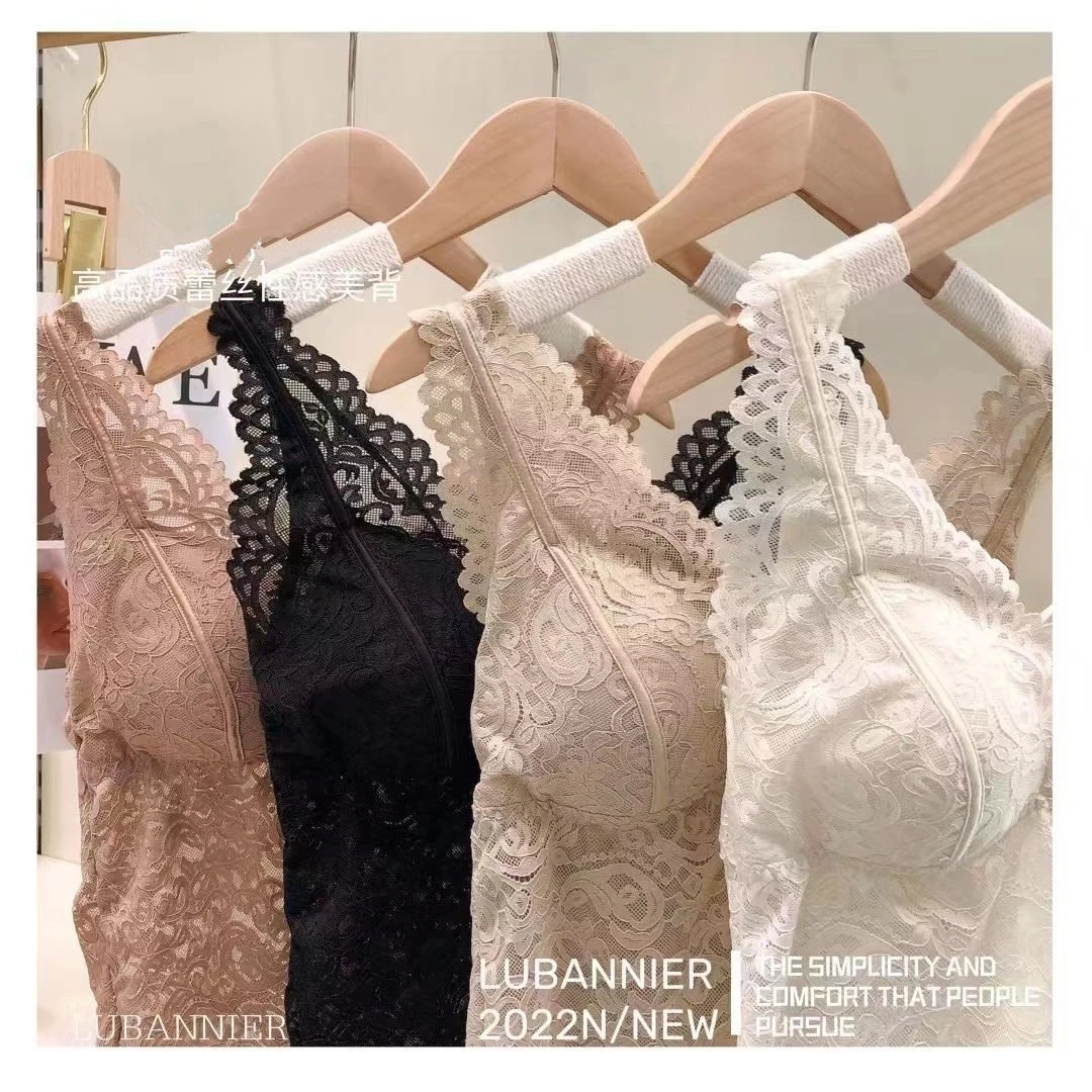 法式打底吊带背心女士无钢圈性感抹胸内衣蕾丝固定杯交叉美背裹胸