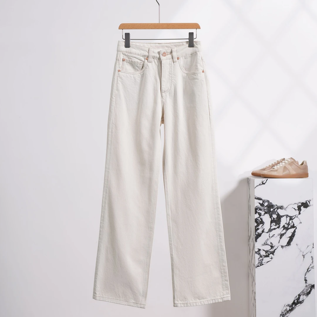 明星专属休闲土耳其白色牛仔裤女微阔直筒长裤高级感YS-07