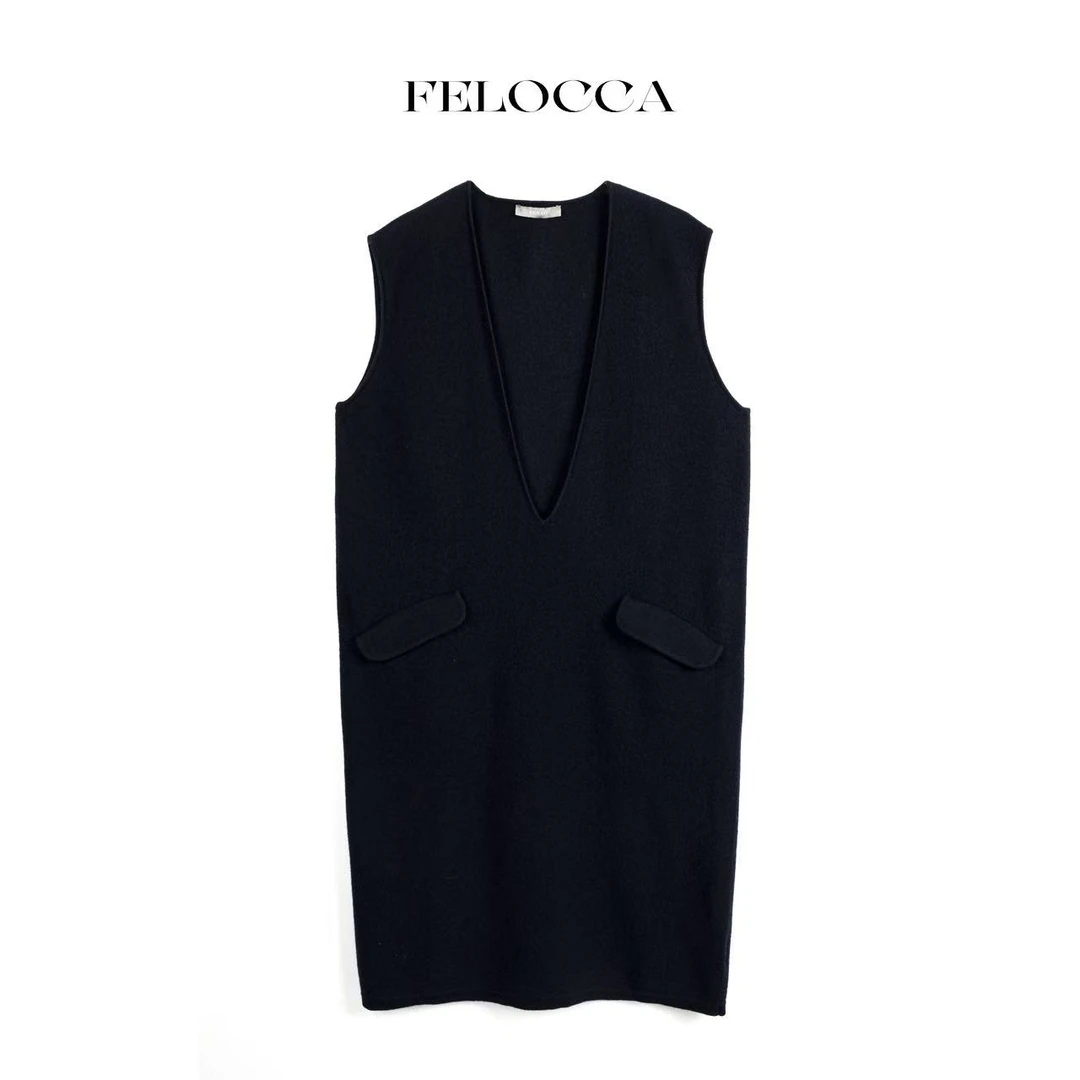 【FELOCCA】秋冬新款深V领羊毛连衣裙  CC2428