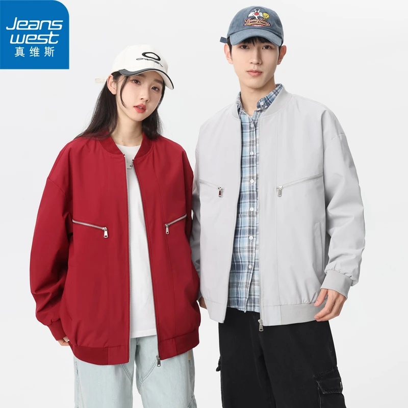 【真维斯】日系棒球领夹克男女2025春秋运动复古防水情侣工装外套