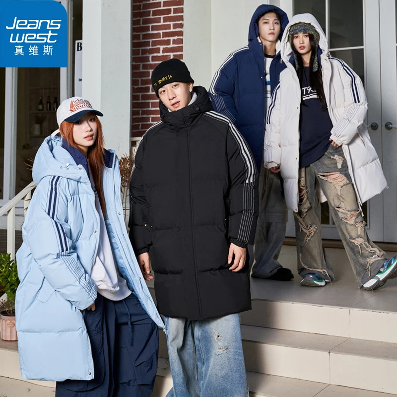 【真维斯】男女中长款2024冬季新款连帽潮牌情侣棉衣韩版休闲棉服