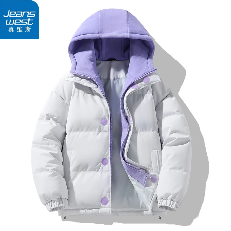 【真维斯】连帽棉服男女假两件冬季棉衣外套加厚保暖休闲情侣款棉袄