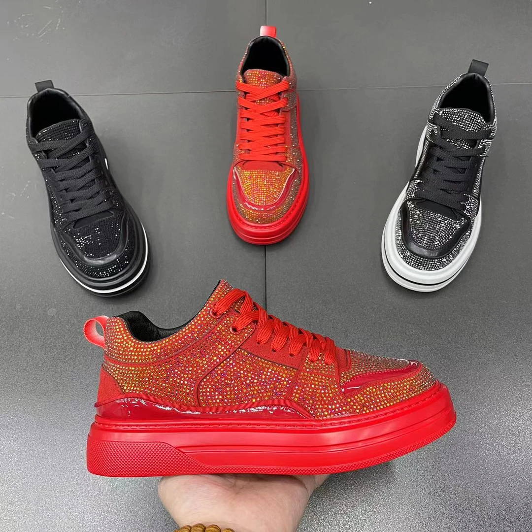 2024春季新款低帮高温烫钻时尚舒适百搭男款潮鞋 皮鞋码偏大一码