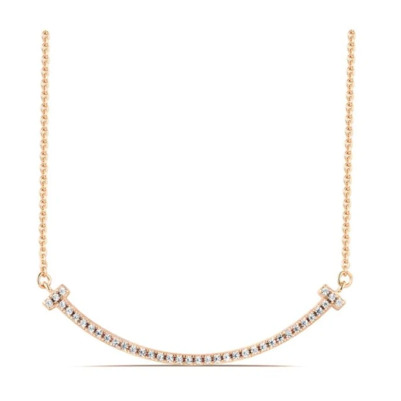 坠链均925银 T25满钻微笑项链中号气质百搭简约金色带钻中古单钻