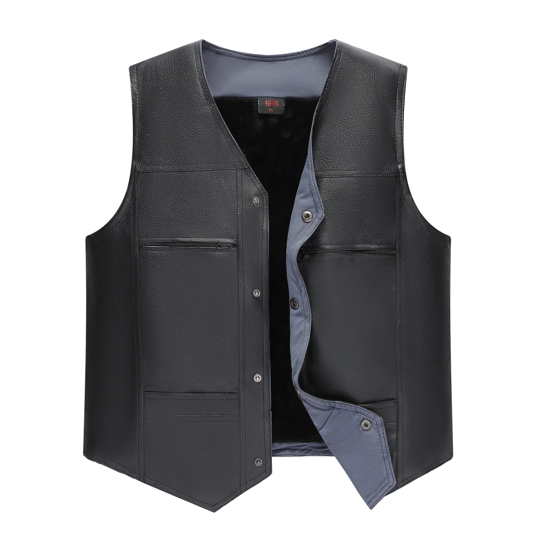 冬季男士加绒加厚皮马甲中老年男爸爸装宽松保暖坎肩背心大码外套