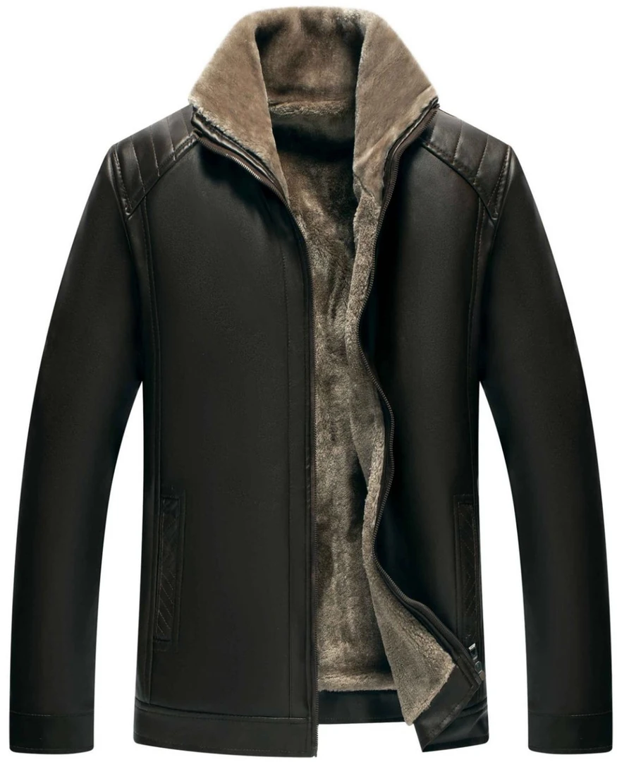 康依身【爆款】2024新款男士翻领加绒皮夹克秋冬季大码中老年休闲