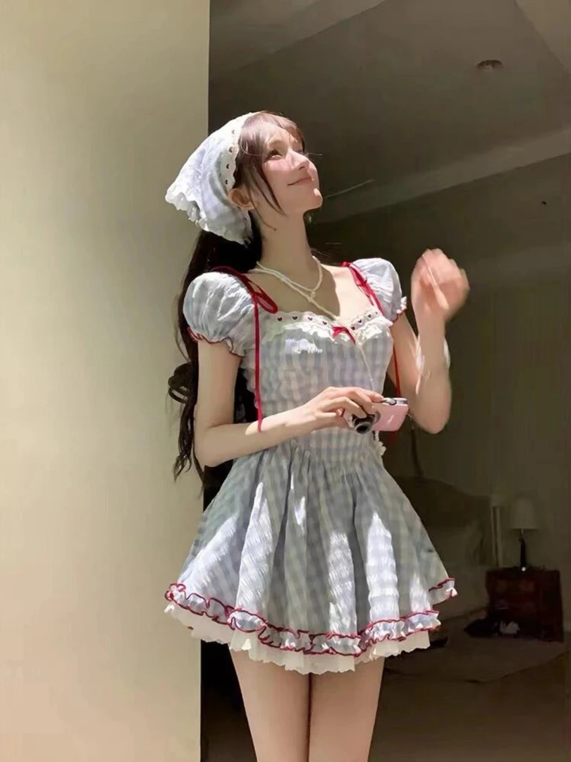 【可爱猫猫】格林童话公主高级轻奢洋气绑带拼接设计感夏季温柔短款