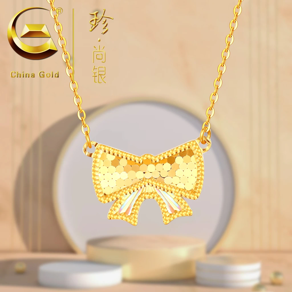 China Gold在逃公主蝴蝶结项链女时尚高级感炫彩光S925银