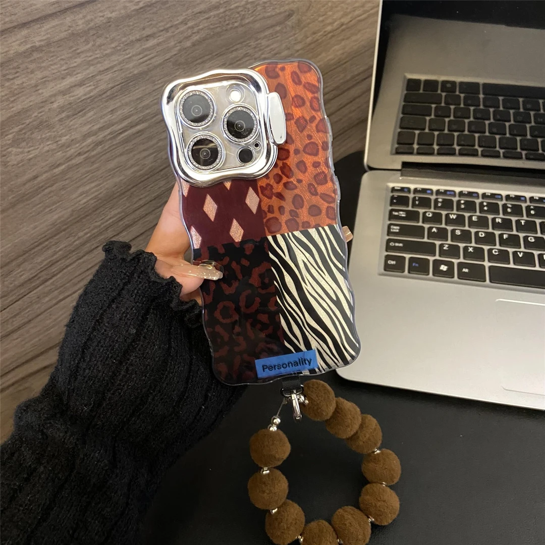 小众棕豹纹斑马拼接苹果16promax手机壳15pro高级感14镜头支架13