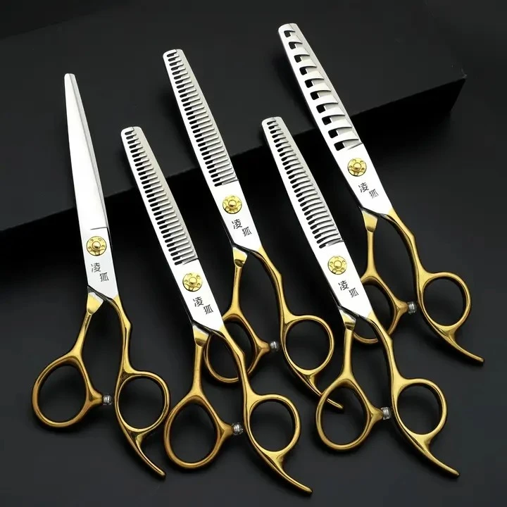 凌狐半金美发剪刀理发店专用平剪牙剪无痕剪鹿角齿鱼骨剪
