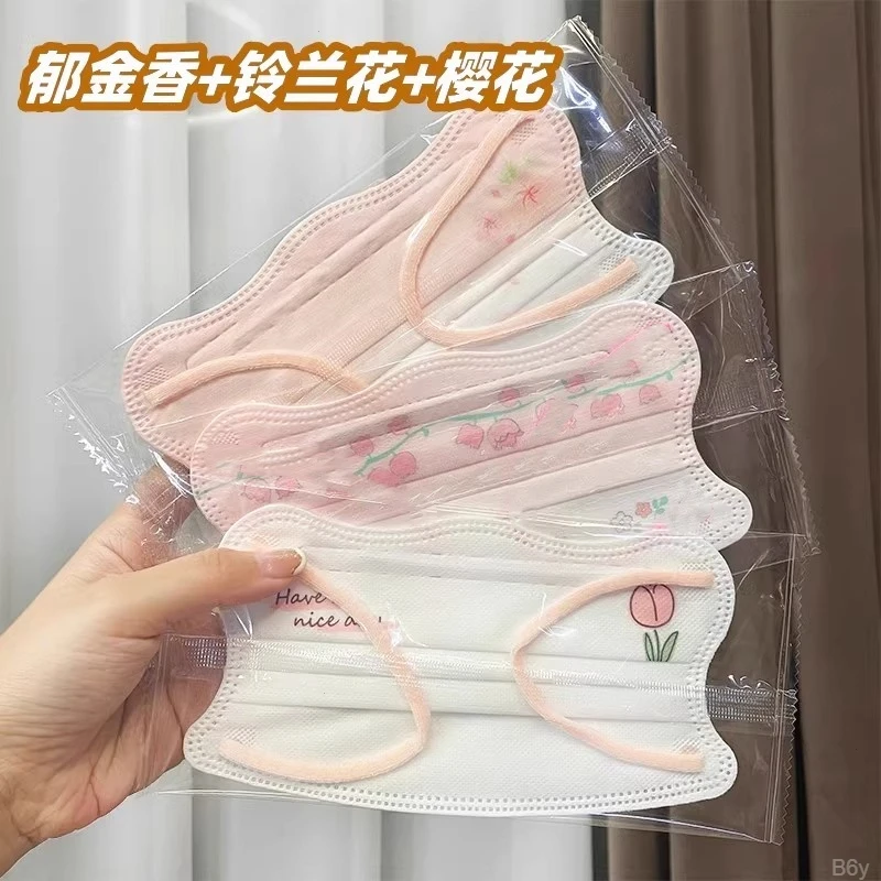 高颜值花朵网红一次性口罩卡通蝶形v脸防紫外线ins风情侣成人白色