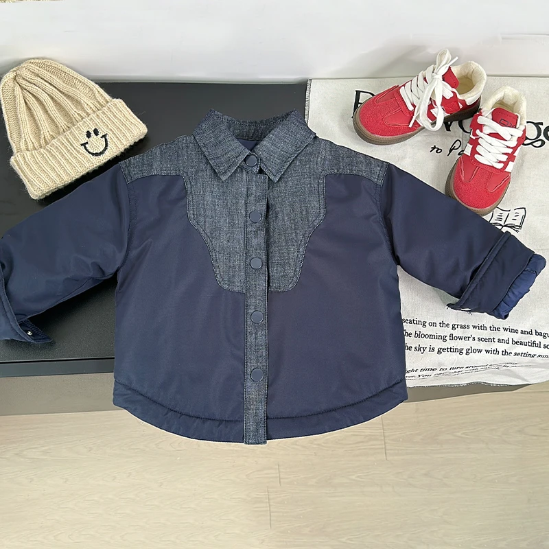 儿童外套冬季2024新款男童休闲洋气拼接翻领中小童长袖