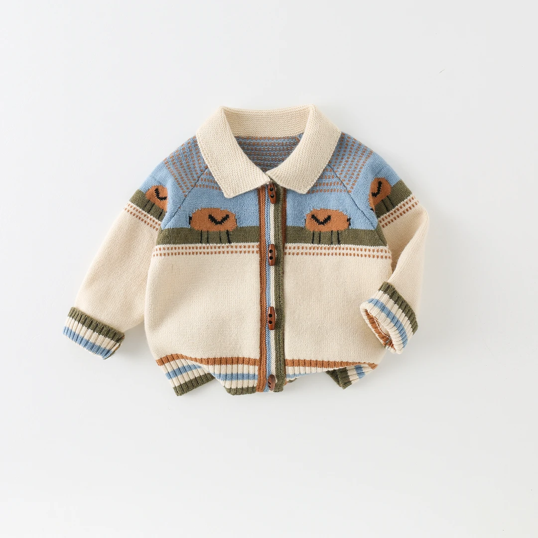 儿童毛衣开衫春秋2024新款男童洋气重工撞色中小童外套