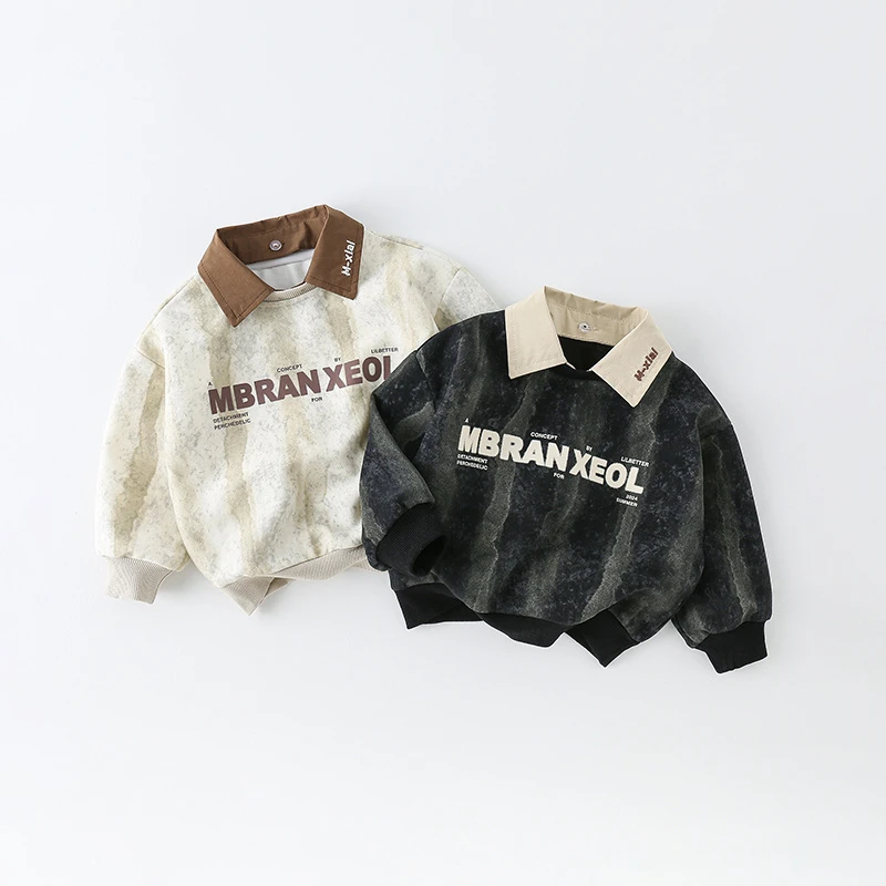 【工厂直发】儿童polo领卫衣春秋2024新款男童字母卫衣AS572