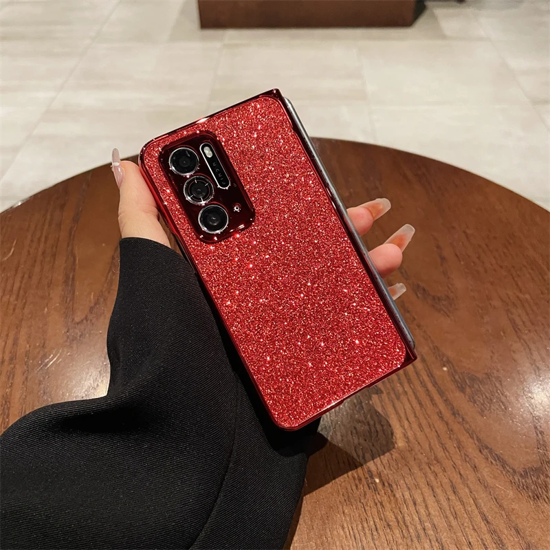 适用于oppofindn手机壳折叠奢华电镀闪粉圆镜支架findn电镀保护壳