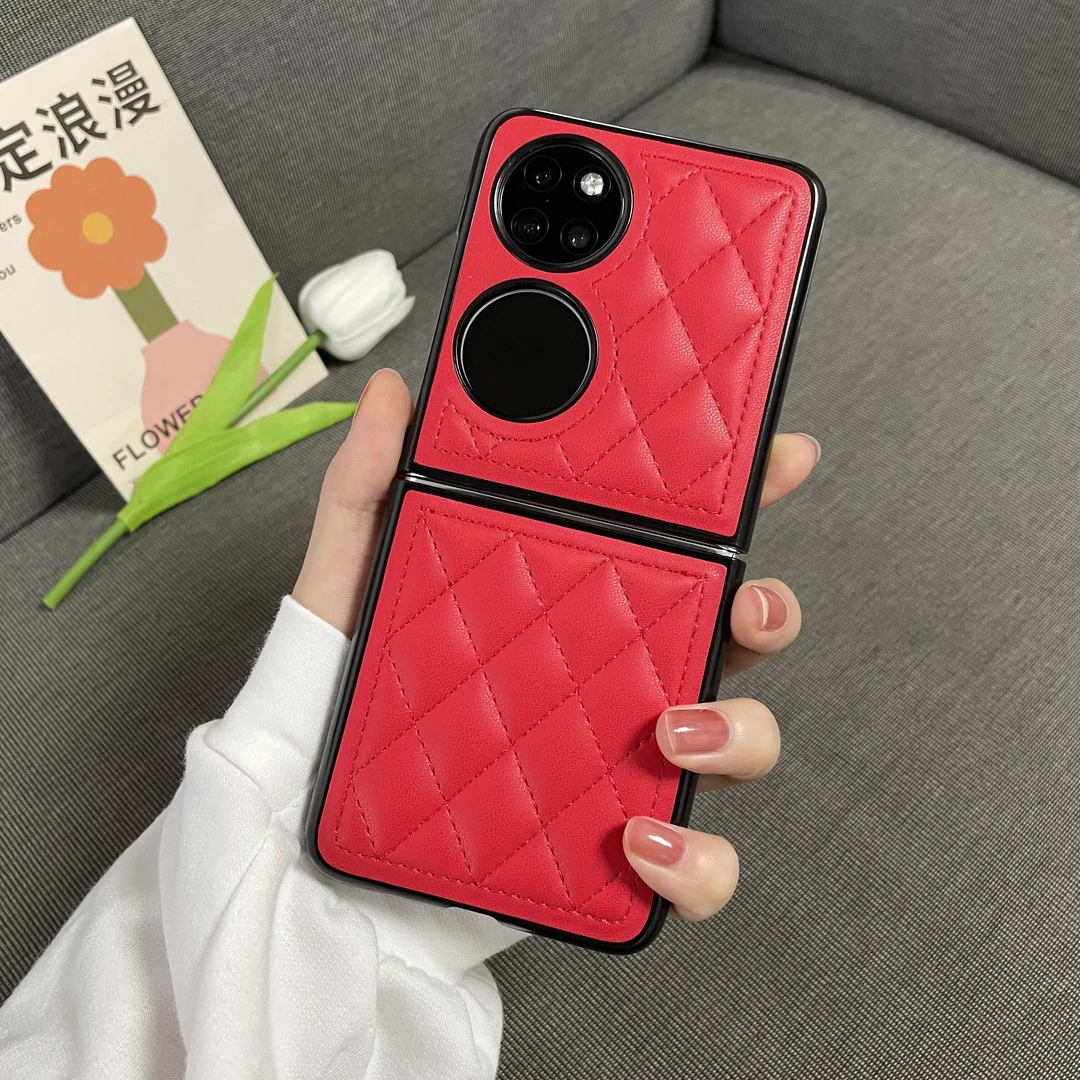 适用华为p50pocket手机壳宝盒保护壳菱格小香风皮套奢华PocketS壳