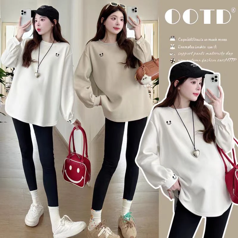 哺乳上衣秋冬宽松加绒加厚圆领卫衣辣妈产后外穿洋气喂奶月子服潮
