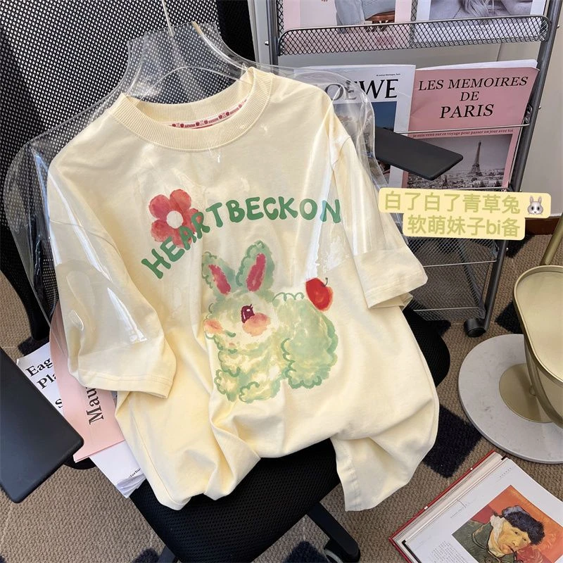 100%纯棉哺乳上衣中长款宽松大码短袖t恤孕妇装产后外穿喂奶衣服