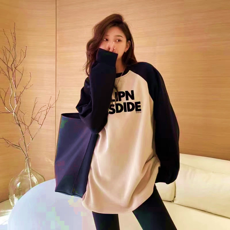 哺乳上衣早秋时尚套装宽松中长款打底衫孕妇装产后喂奶长袖t恤潮