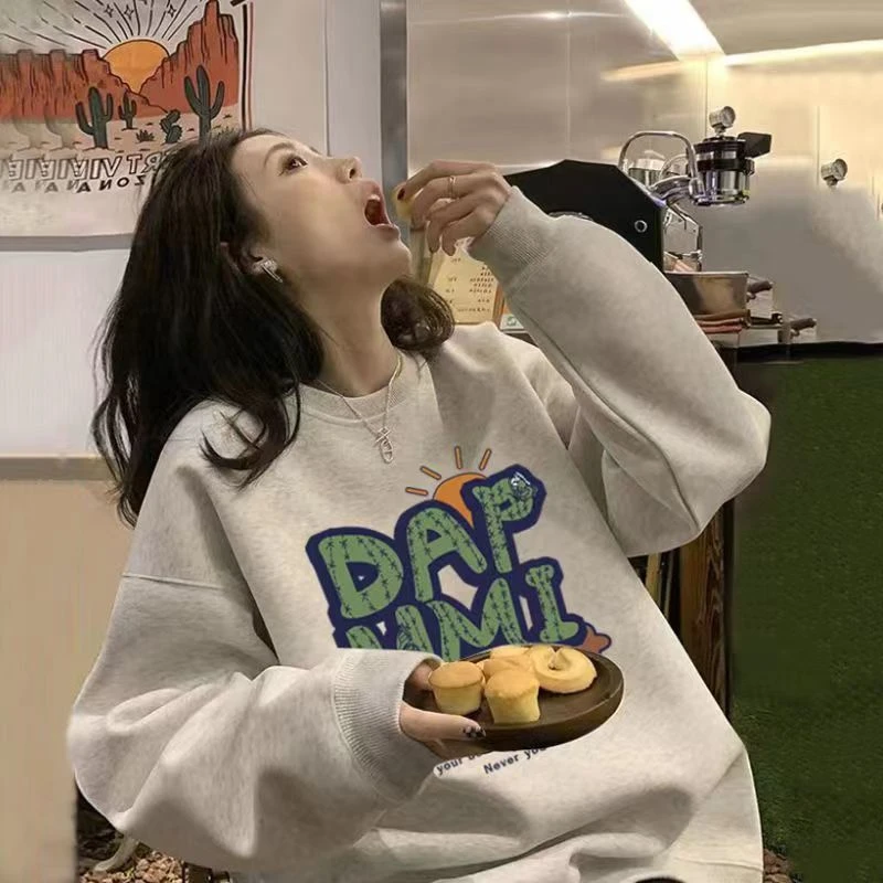 孕妇装秋冬外穿加绒加厚宽松印花圆领卫衣辣妈产后哺乳喂奶月子服
