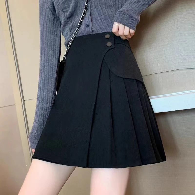 【洋洋】黑色百褶裙不规则半身裙短裙女2024新款高腰显瘦A字裙B620