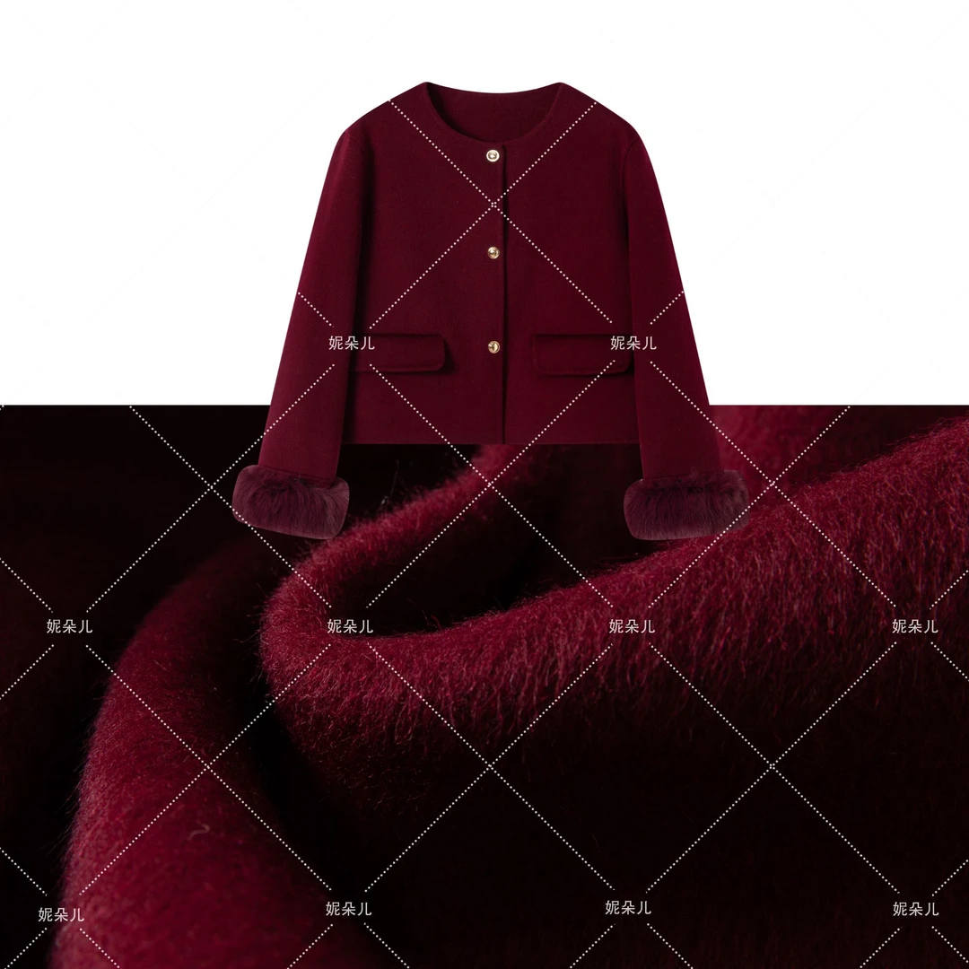 2024韩系&轻奢短款双面羊驼毛大衣外套&时尚减龄百搭圆领款S87058