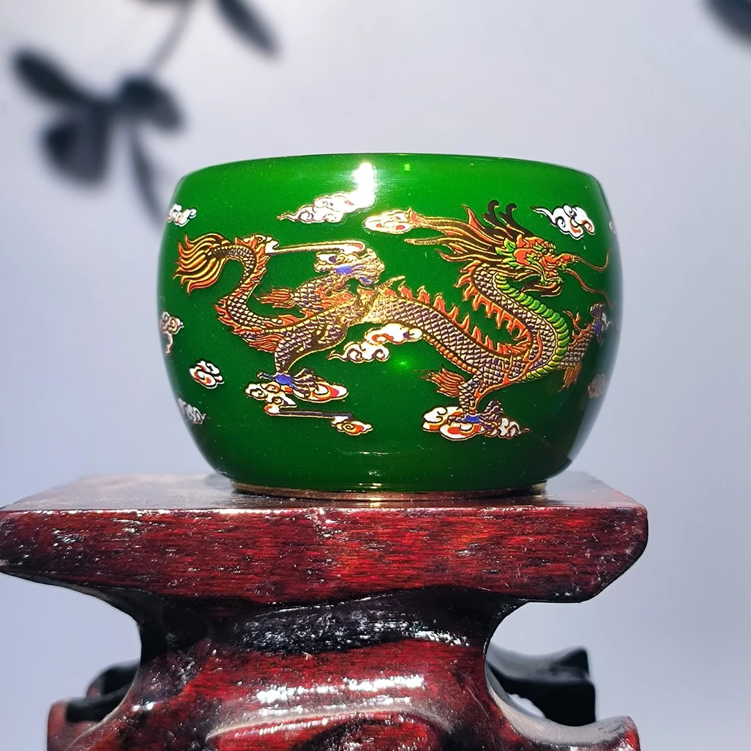 【闪购商品】高端茶器 帝王绿琉璃双龙戏珠（无礼盒）茶杯 主人杯C
