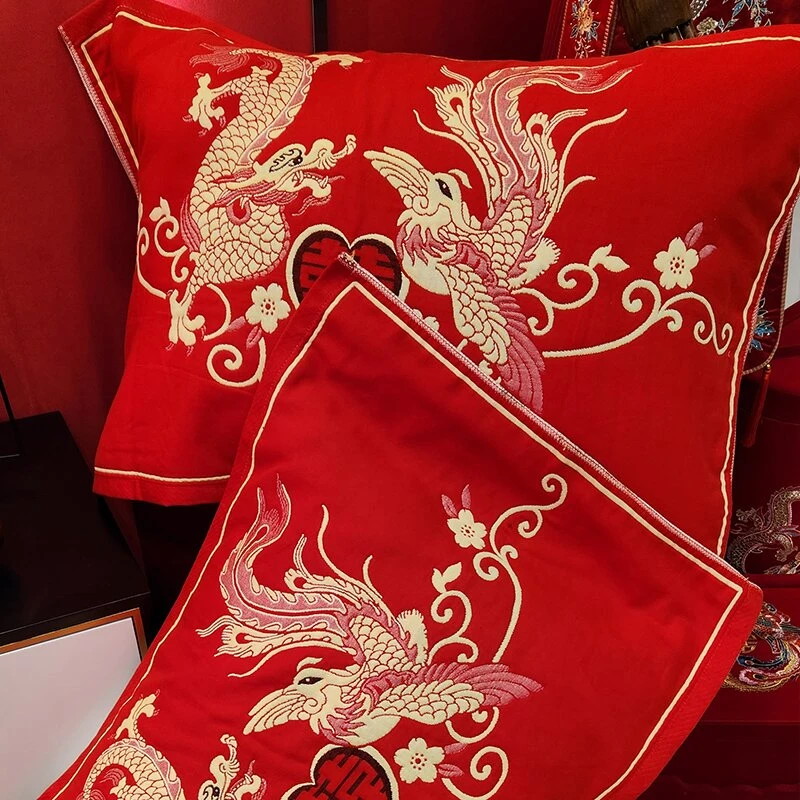 大尺寸红色婚庆枕巾一对喜庆高档陪嫁婚庆枕芯情侣喜字加厚款结婚