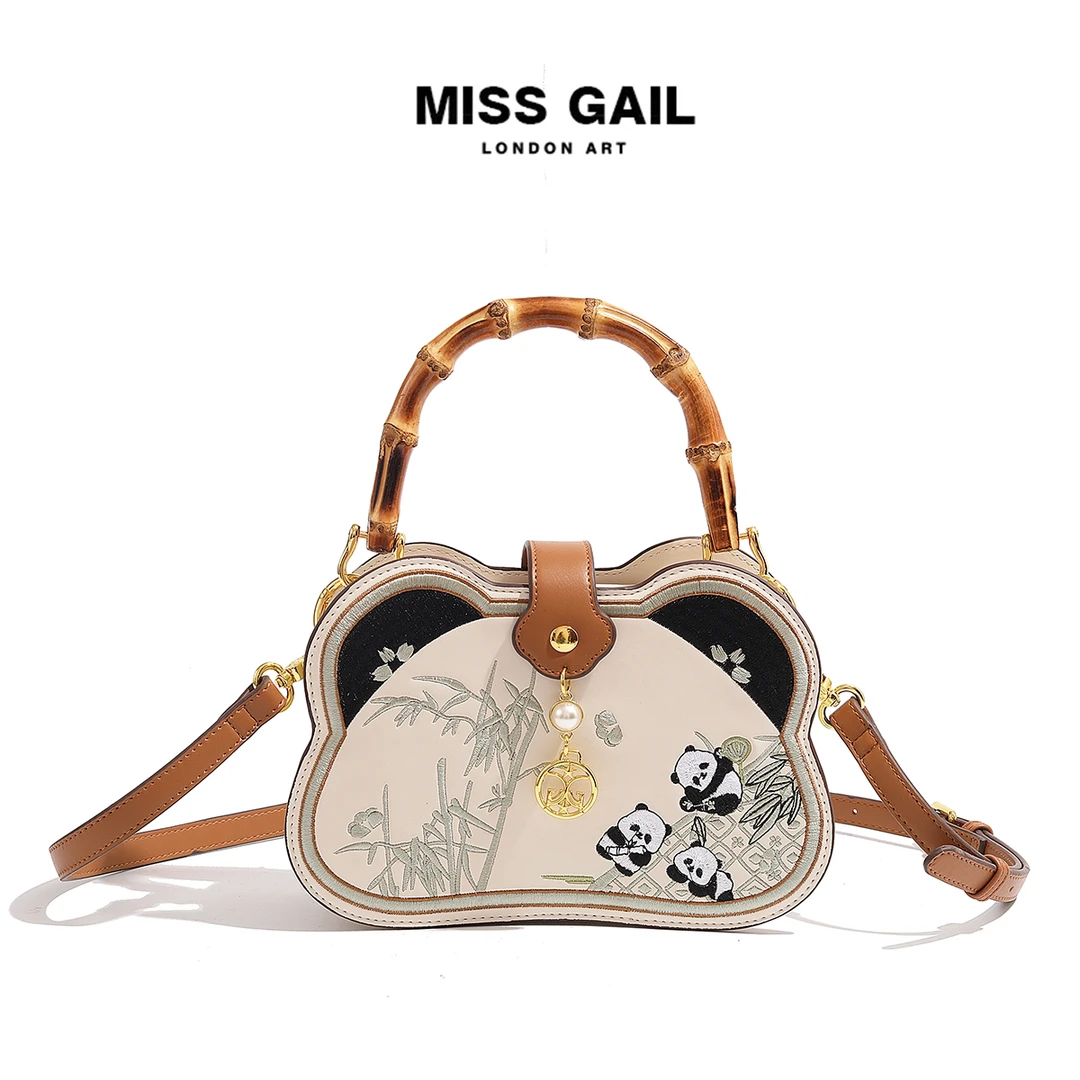 Miss Gail秋季新款时尚复古竹节斜挎包6961米白色