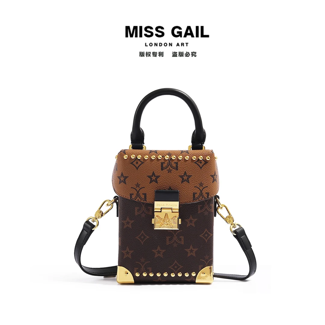 【官方正品保售后】 Miss Gail新款轻奢时尚印花手提斜挎包1450棕
