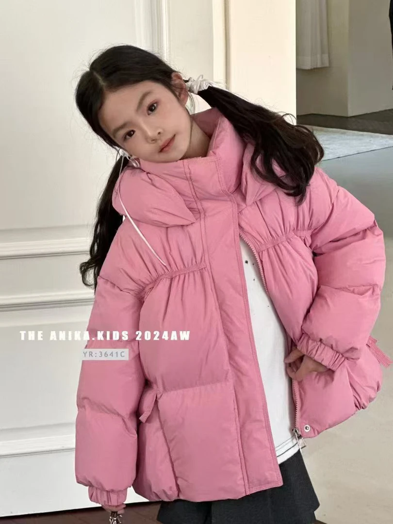 【haobaby】2024打褶基础花苞保暖连帽羽绒服3641