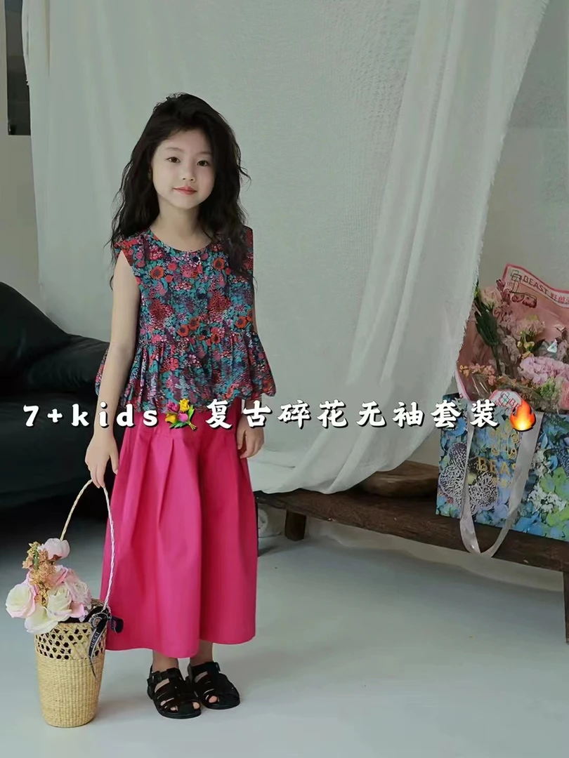 【haobaby】复古碎花无袖套装